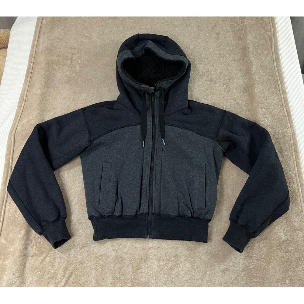 Lululemon Short Sweet Reversible Sherpa‎ Fleece Full Zip Hoodie Jacket S Black